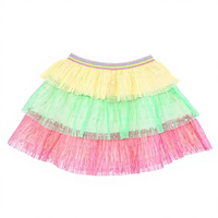 Rok Tutu Tulle Bertingkat Pelangi Pastel untuk Anak Perempuan, Rok Kecil Putri Tari Anak-anak dengan Pinggang Berkilau Berlapis Jaring, Butik Pakaian