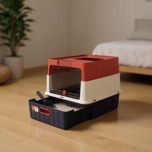 กระบะทรายแมวพลาสติกสีแดง ขนาด 100 ลิตร แบบใช้มือสำหรับแมว พร้อมถาดที่ถอดออกได้ - Product Image 2