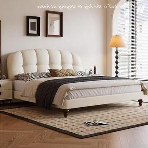 <span class=keywords><strong>Letto</strong></span> <span class=keywords><strong>matrimoniale</strong></span> moderno con struttura in legno e rivestimento in pelle cerata, stile a blocchi color crema, con schienale morbido, ideale per piccoli appartamenti e camere padronali - Product Image 4