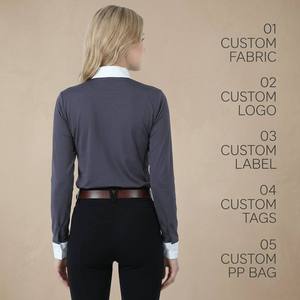 Chemise d'équitation pour femme à manches longues, col montant, fermeture éclair 1/4, en nylon respirant, personnalisable - Product Image 2
