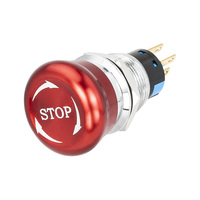 Bouton poussoir d'arrêt d'urgence 19 mm, tête champignon rouge, verrouillable, 2NO, 6 broches, robuste, pour panneau de commande de voiture et camion