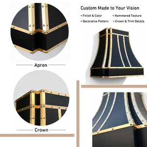 Campana Extractora de Cocina de Metal Negro de Calibre 16, de Lujo y Personalizada, para Montar en la Pared, con Correas de Latón Sólido, Diseño Moderno y Clásico - Product Image 6