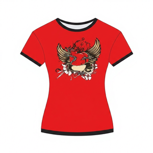 T-shirts personnalisés en gros pour femmes, à manches courtes, imprimés sérigraphiés, à carreaux ou unis, élégants, avec design d'épaule, 95 % coton, pour l'été - Product Image 1