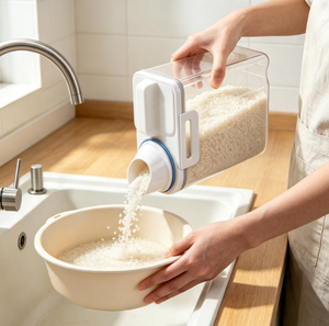 Conteneur de stockage de riz en plastique antibactérien, distributeur de céréales, seau de stockage alimentaire pour la cuisine avec <span class=keywords><strong>bec</strong></span> verseur et tasse doseuse - Product Image 5