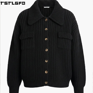 Oem Odm Shawl Collar <b>Knit</b> <b>Cardigan</b> Men <b>Black</b> <b>Chunky</b> Rib Oversized Boxy Patch Pocket Streetwear Men'S Sweaters Manufacturers Bulk - Product Image 1