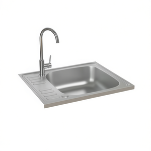 Évier de cuisine en acier inoxydable 23,6x19,7x6,1 pouces, simple bac rectangulaire à encastrer avec robinet, design moderne - Product Image 1