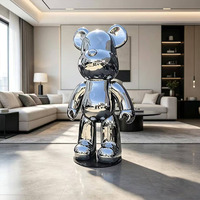 Statue d'ours violent grandeur nature personnalisée pour la décoration artistique de la maison, sculpture en acier inoxydable poli miroir