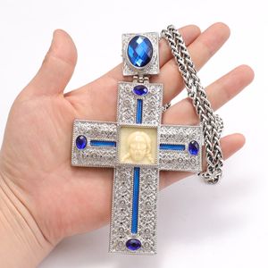 Collier pectoral orthodoxe en alliage nickelé ZD011 avec icône en résine, pierres bleues, croix religieuse pour les prêtres - Product Image 5