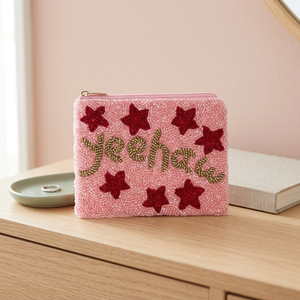 <b>Pink</b> Polyester Beaded Coin Pouch Embroidered Zipper Closure Custom Letterpress <b>Clutch</b> Fashion for Wedding Party Giveaway - Product Image 3