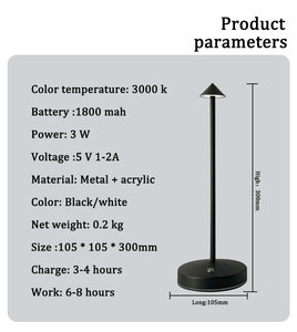 Lampe de table LED rechargeable sans fil Zafferano <span class=keywords><strong>Pina</strong></span> Pro, style minimaliste pour restaurant, idéale pour le dropshipping - Product Image 2