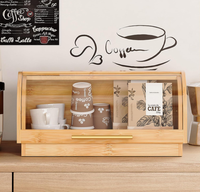 Boîte à pain gaine de place avec couvercle, conteneur de rangement pour pain en bambou avec porte en acrylique, boîte à pain à couvercle roulant pour comptoir de cuisine
