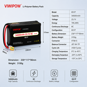 Batterie LiPo HV 34000mAh 23.1V 8C 6S1P de haute qualité pour drone de pulvérisation agricole, prise personnalisée OEM - Product Image 3