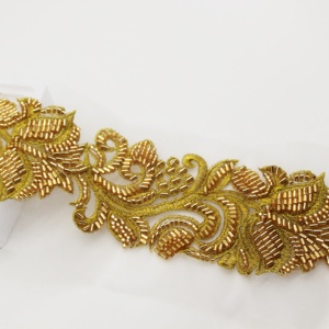 Hot Selling Dubai African Embroidered Bridal Gold Mesh Trim <strong>Lace</strong> <strong>Fabric</strong> Beaded <strong>Lace</strong> Trim for Dress - Product Image 3