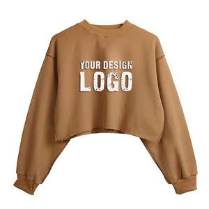 เสื้อสเวตเชิ้ตครอปคอกลมสีน้ำตาลแบบสั่งทำพิเศษสำหรับผู้หญิง ทรงหลวม สวมใส่สบาย สไตล์ลำลอง ขายส่ง แฟชั่นอเมริกา อังกฤษ ยุโรป - Product Image 1
