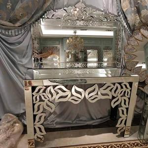 Table <span class=keywords><strong>console</strong></span> miroir de luxe moderne argentée avec diamants pour salon et <span class=keywords><strong>couloir</strong></span>, vente en gros, directement de l'usine - Product Image 4