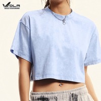 230gsm Logo personnalisé DTG Imprimer Vintage Crop Top pour femmes Meilleure vente T-shirt d'été délavé à l'acide de haute qualité Crop Tops Tee