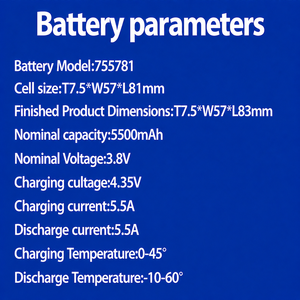 Batterie polymère lithium-ion Blusenergy 3.8V 5500mAh Blus755781 pour l'électronique grand public - Product Image 5