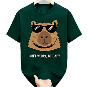 T-Shirt Divertente con Capibara 'Don't Worry Be Capy', Maglietta Oversize in Cotone a Maniche Corte, Streetwear Casual - Product Image 1