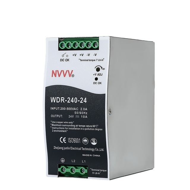WDR-240-24 24V 10A 200-500VAC Wide Input Power Dc Power Supply Din Rail Slim Power Supply for Factory Automation