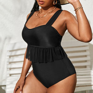 2023 새로운 대형 여성 원피스 삼각형 뚱뚱한 여자 단색 비키니 수영복 도매 - Product Image 2