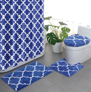 Bathroom Washroom Waterproof 4pcs Shower <b>Curtains</b> Toilet Lid Cover Anti-Slip Rug Mat Set - Product Image 2