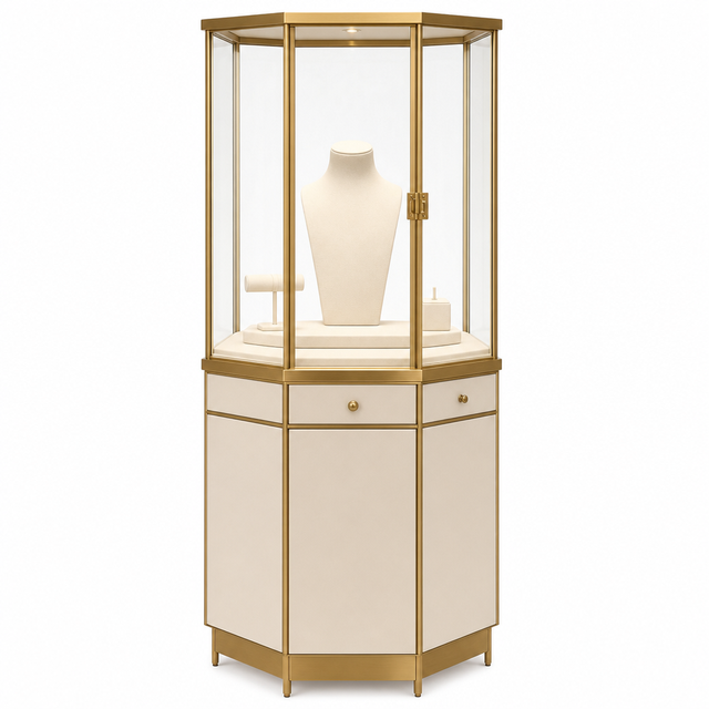 High-End Jewelry Display Cases for Retail Stores | Waterproof LED Lighting | Luxury Freestanding Jewelry Display Showcases