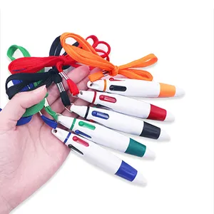 New Promotional Custom multi color Multi-Function 4 in 1 Ballpoint Pen With Hang a rope for exhibition promotes holiday gifts