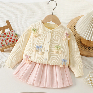 Nuovo Set Due Pezzi per Bambina 2026, Maglione Elegante con Fiocco, Maniche Lunghe, Tinta Unita, Abbigliamento Dolce per Bambine - Product Image 2