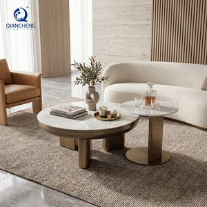 New Designed Rock Plate Ceramic Top Luxury <strong>Round</strong> <strong>Nesting</strong> <strong>Coffee</strong> <strong>Table</strong> Set With Metal Frame End <strong>Table</strong> for Living Room Furniture - Product Image 1