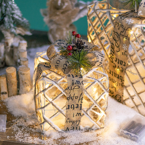 Wholesale Set of 3 Lighted <b>Christmas</b> Gift <b>Boxes</b> Flocked Metal Decorative Presents for <b>Christmas</b> <b>Tree</b> Ornaments - Product Image 5