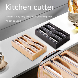 Distributeur mural multi-niveaux pour film alimentaire, boîte de <span class=keywords><strong>rangement</strong></span> en bambou pour papier d'aluminium avec coupe bidirectionnel pour ustensiles de cuisine - Product Image 2