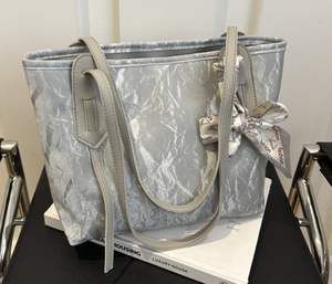 Nuevo Bolso Tote para Mujer, Gran Capacidad, Color Sólido, Cuero PU, Cierre de Cremallera, Forro de Poliéster, para el Trabajo, con Pañuelo - Product Image 3