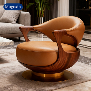 Fauteuil en cuir italien luxueux haut de gamme, métal antique, bleu, design européen moderne, mobilier pour hôtel, villa, salon. - Product Image 1