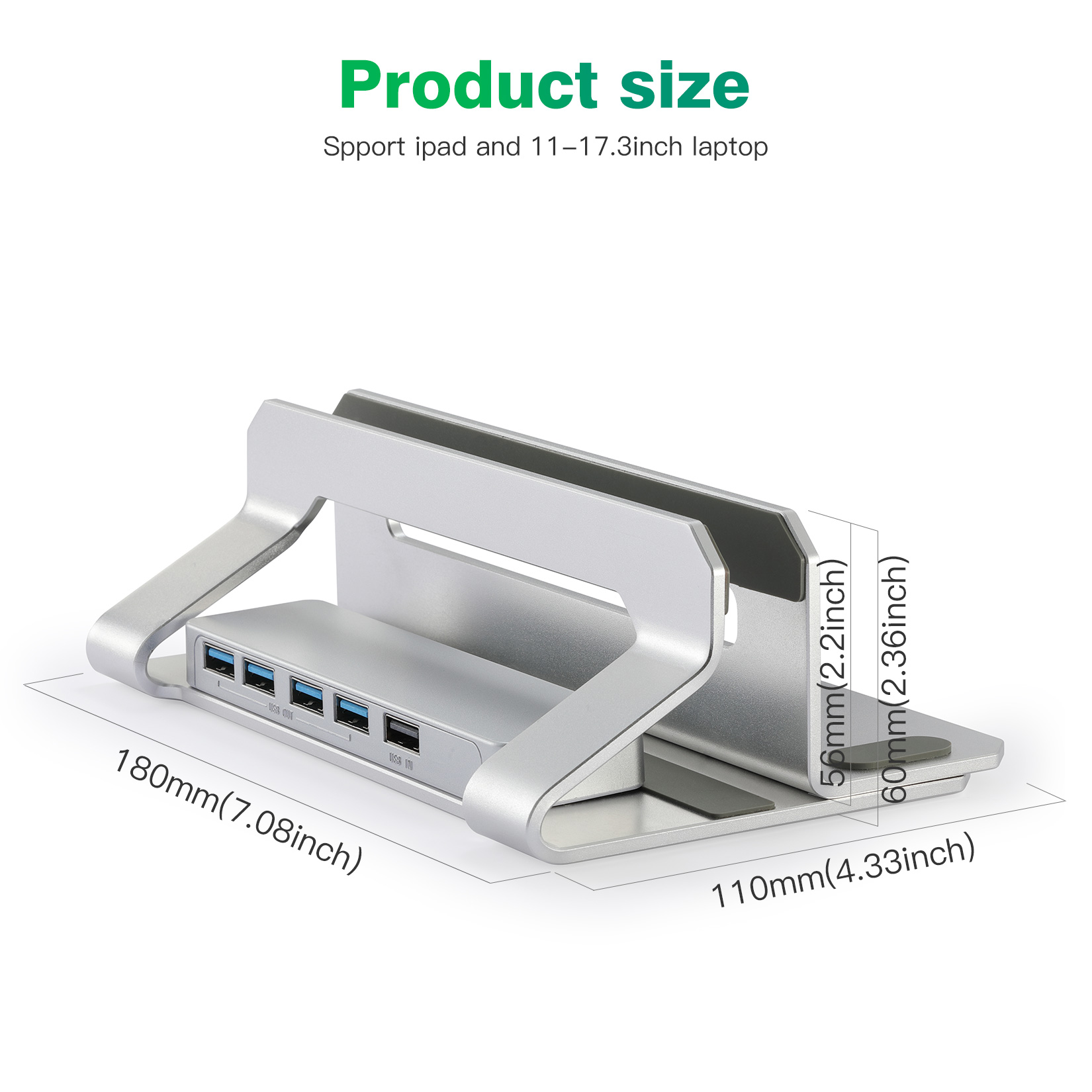 Aluminum Width Adjustable Vertical Desktop Holder Dock Save Space for Desk Organizers and Storage Laptop Stand With 3.0 Hub