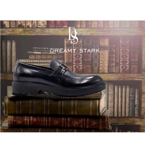 Dreamy Stark New Stylish Round Head <b>Platform</b> Loafers Men's Italian Official Black Shoes Slip-on Cow Leather Men Dress Shoes - Product Image 2
