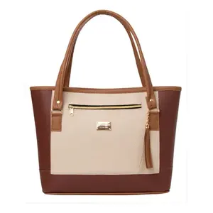 Bolso de Mano Rectangular Beige Cognac para Mujer, Marca Fana Lala, con Doble Asa, Diseño Moderno, Uso Diario, Microfibra, Cuero Sintético - Product Image 3