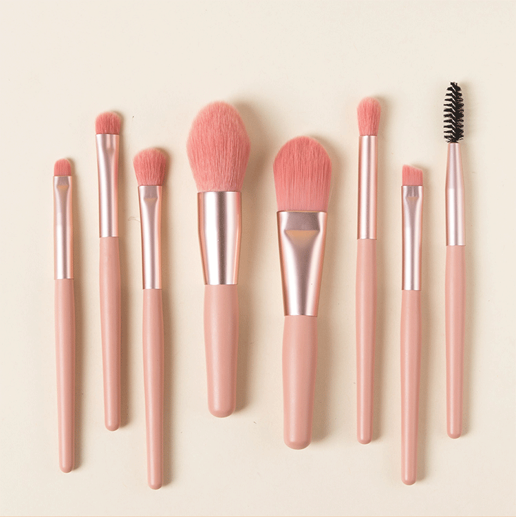 hot sale 8pcs foam natural custom private label red pink blue mini travel angle packaging mini travel portable makeup brush