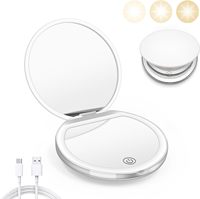 Type C Rechargeable Portable Travel LED Light Cosmetic Makeup Mirror Foldable Pocket Mirror