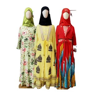 伊斯兰服装女孩阿巴亚穆斯林女孩连衣裙2 pcs头巾套装儿童女孩头巾伊斯兰服装