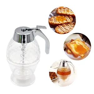 200ML Honeycomb Honey Jar No Drip Syrup Dispenser Pump Plastic Honey Dispenser With Stand