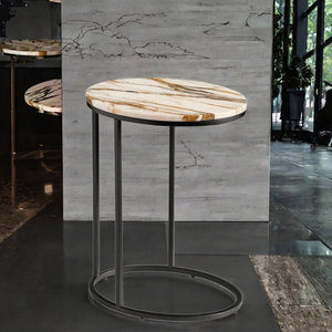Mesa de Centro Moderna Minimalista con Tapa Redonda de Mármol y Estructura de Hierro, Mueble de Sala de Estar con Diseño Duradero - Product Image 3