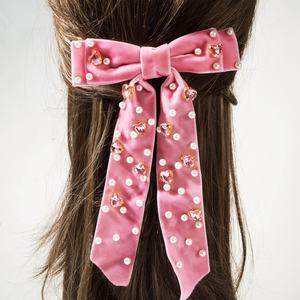 Nouvelle Arrivée Pince à Cheveux à Plusieurs Niveaux en Tissu Velours avec Incrustation de Diamants en Forme de Cœur et Nœud Papillon, Accessoires pour Cheveux pour Filles et Femmes - Product Image 4