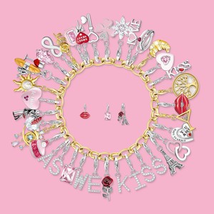 Nouvelle série d'amour en acier inoxydable zircon or argent pendentif baiser rose vin rouge lettre d'amour bonbons doux saint valentin charme cadeau - Product Image 1