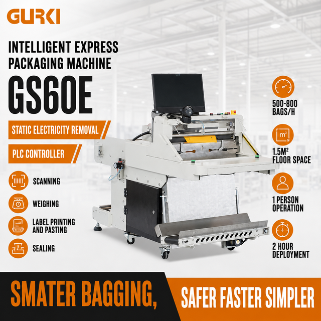Gurki Auto Bagger GS60E Automated Cohesive Packaging Wrap Dispenser Poly Mailer Express Courier Bag Packing Machine