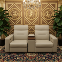 Canapé de cinéma VIP moderne de luxe en cuir véritable réglable électriquement, sièges de home cinéma deux places pliables avec port USB et lampe de pied LED