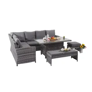 High Quality Aluminum Adjustable Garden Popular Outdoor Patio Coffee Table Balcony Rattan Furniture Grey Sofa Set