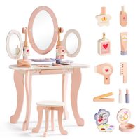 Coiffeuse Moderne et Tendance en Bois avec Miroir, Armoire et Rangement pour Chambre d'Enfant, Ensemble de Maquillage avec Panneau