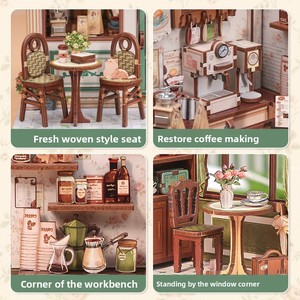 2026 Sky Blue Coffee Street City Cottage Rincón <span class=keywords><strong>de</strong></span> lectura <span class=keywords><strong>de</strong></span> madera, Rompecabezas 3D, Escena en miniatura para ensamblar DIY, Decoración <span class=keywords><strong>de</strong></span> mesa para adultos, Venta al por mayor - Product Image 4