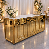 Comptoir de bar en acier inoxydable doré miroir, design géométrique creux, bar à cocktails mobile pour mariage, banquet, événement