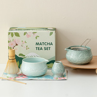 NOUVEAU Ensemble de fouets à matcha en céramique avec motif montagne en relief, bol à matcha, filtre et bec verseur, design minimaliste, service à thé pour le thé de l'après-midi, emballage en boîte